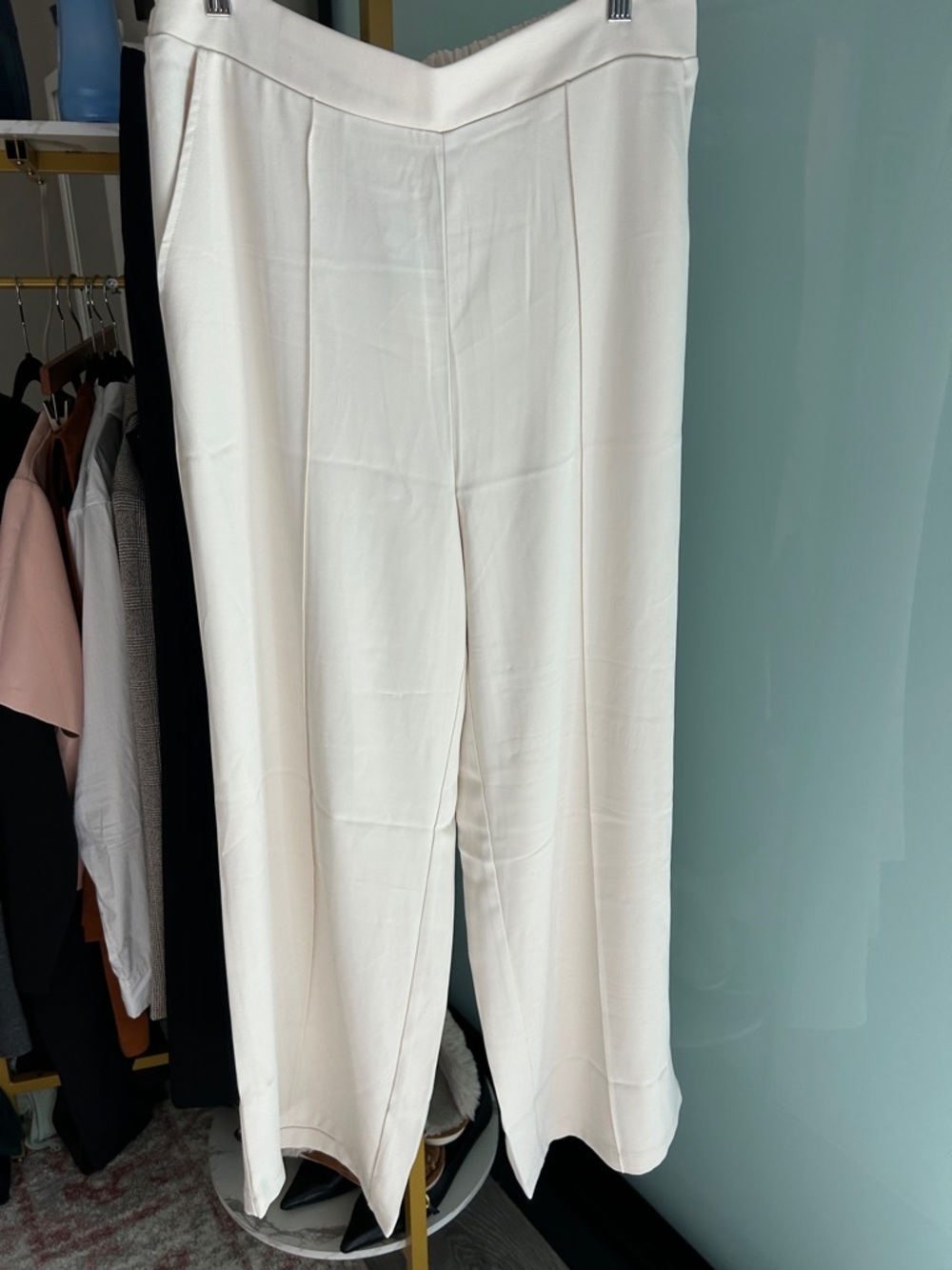 Classic High-Waist Cream Wide-Leg Pants